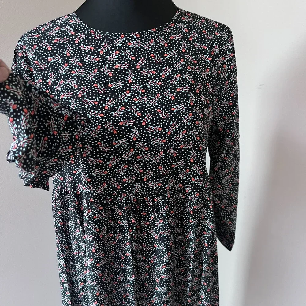 Ann Taylor LOFT Women's Long Sleeve Floral Midi Dress - Size S - Black Floral - Picture 6 of 9